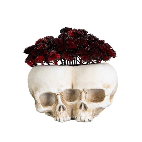 6" Artificial Halloween Succulent Plant in Double Skull Planter By Nearly Natural in Maroon | 6.5" x 6" x 6" | Michaels®